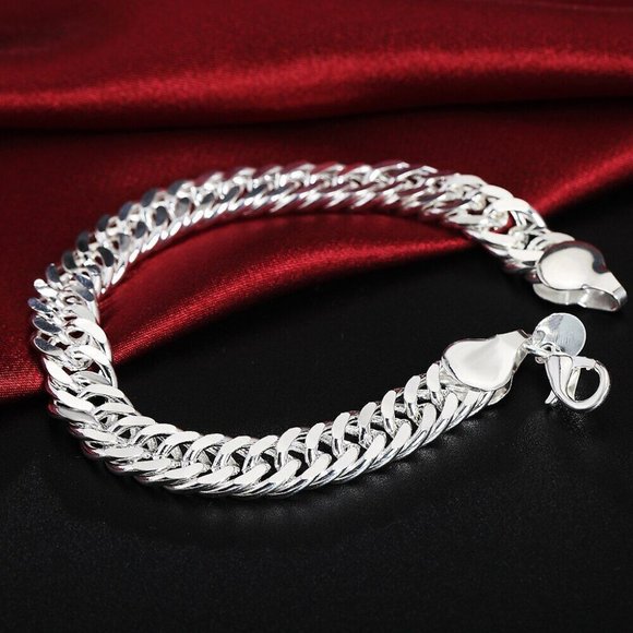 UNISEX 925 STERLING SILVER • 10mm Unique Wide Link Curb Chain 8 inch BRACELET - Picture 10 of 10